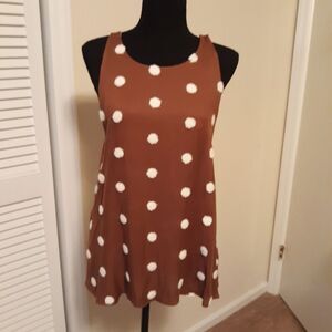 Fun Womens Shirt Large Puffed Dots Tank Top Sleeveless Brown Sz Large
